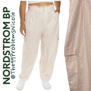 BP pink and white checkered paper pants with cargo pockets